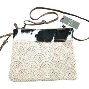 Myra Bag Dual Strap Cotton & Cowhide Crossbody / Wristlet Bag